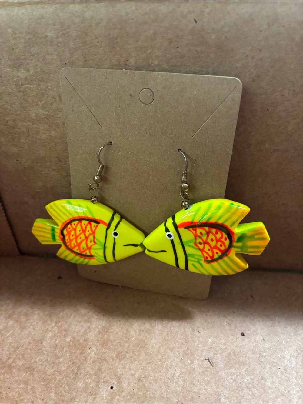 Funky Vintage Yellow Fish Earrings Tropical Summer Whimsical Beach Kitschy Tween